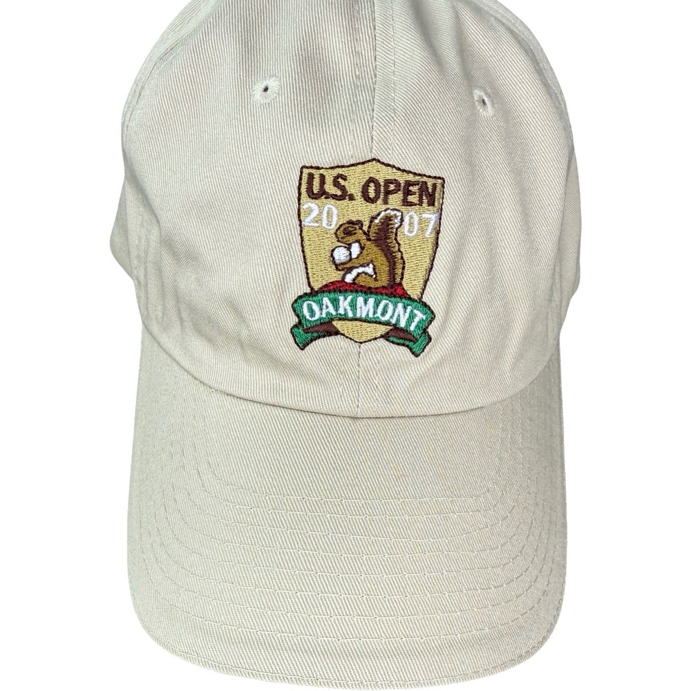 USGA 2007 US Open Oakmont Member Hat Tan Adjustable Golf Cap Squirrel Logo